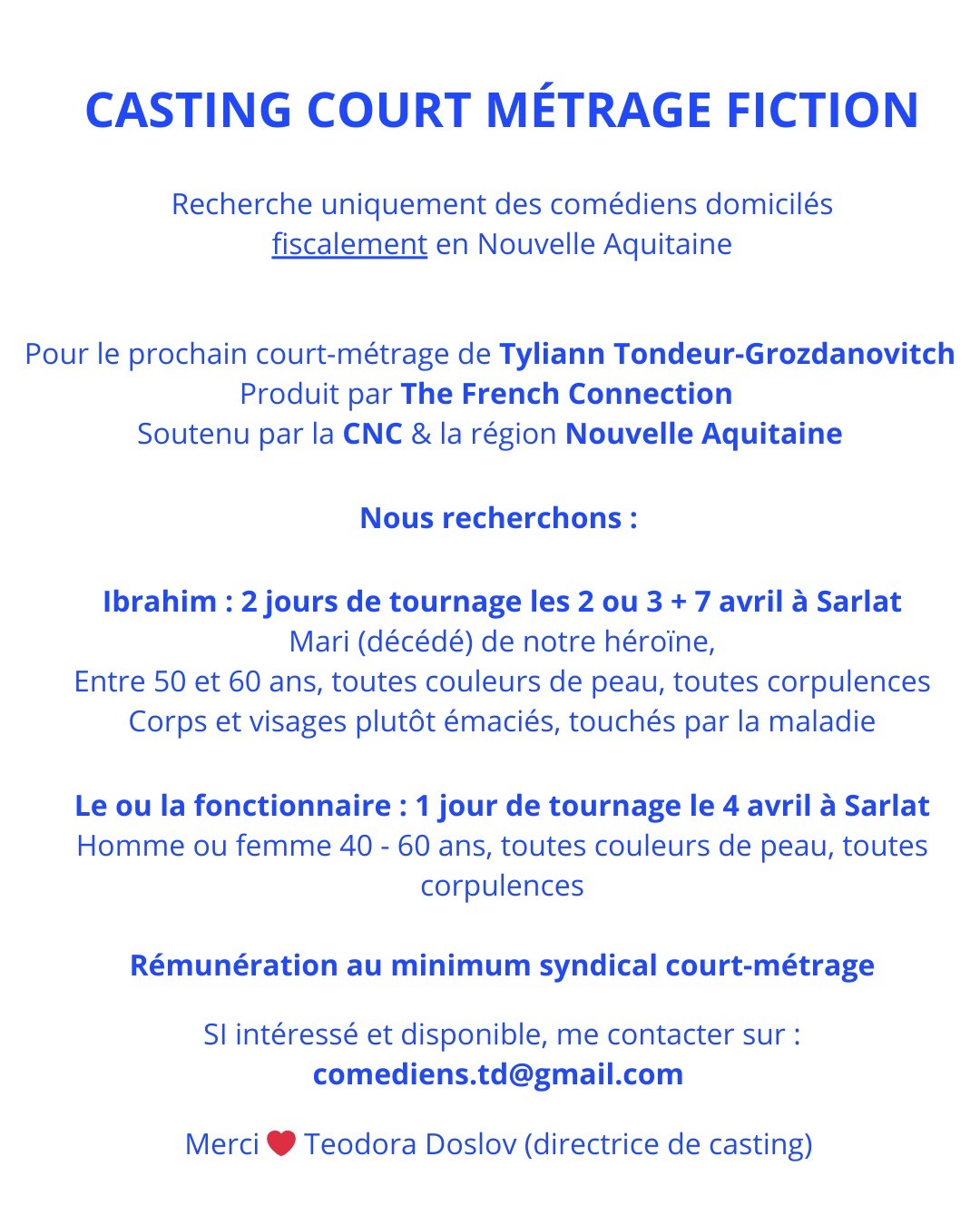 CASTING COMEDIENS - La Pluie qui tombe