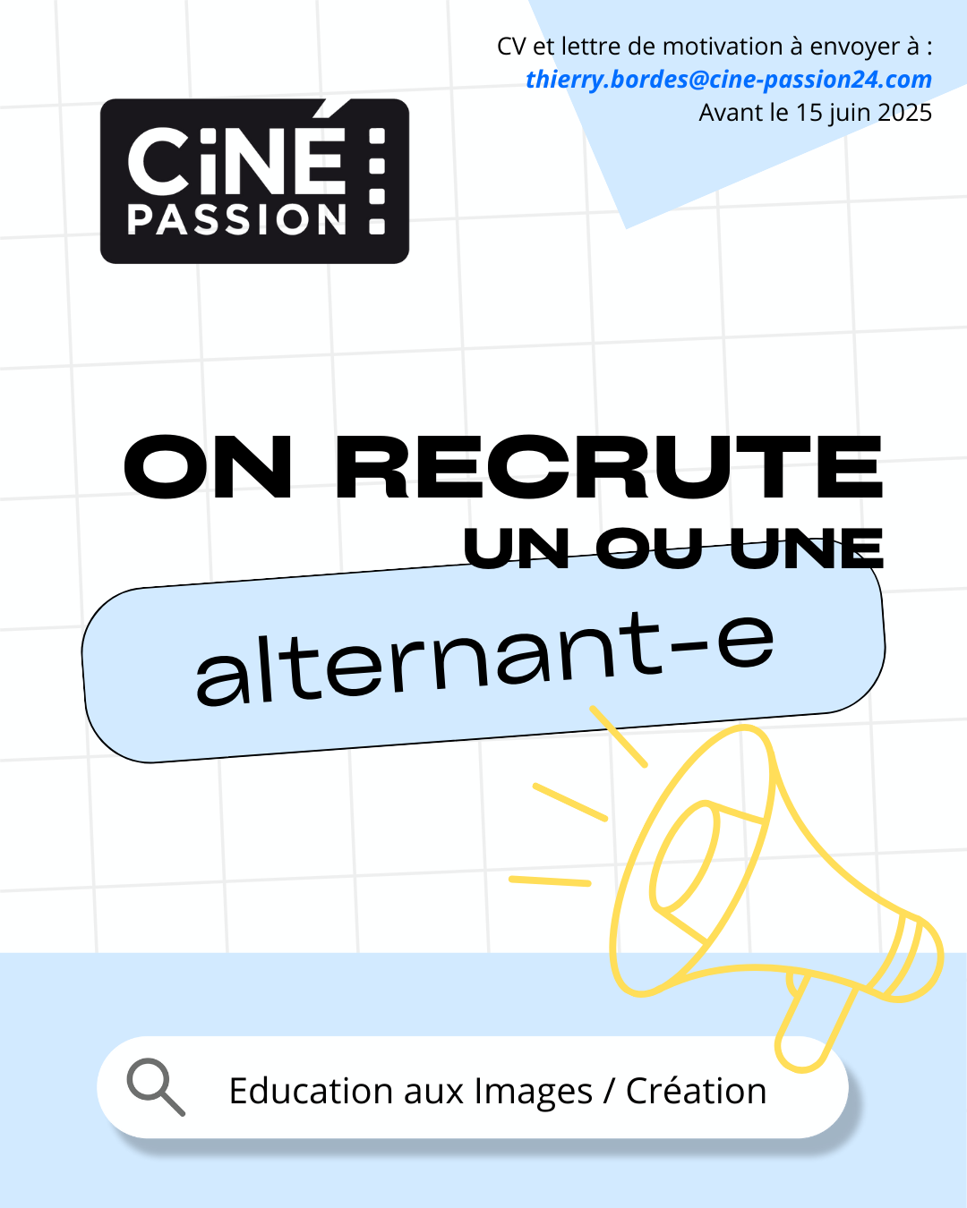 Derniers jours pour postuler à notre offre d'alternance - Education aux images / Accompagnement de la création bureau d'accueil de tournages