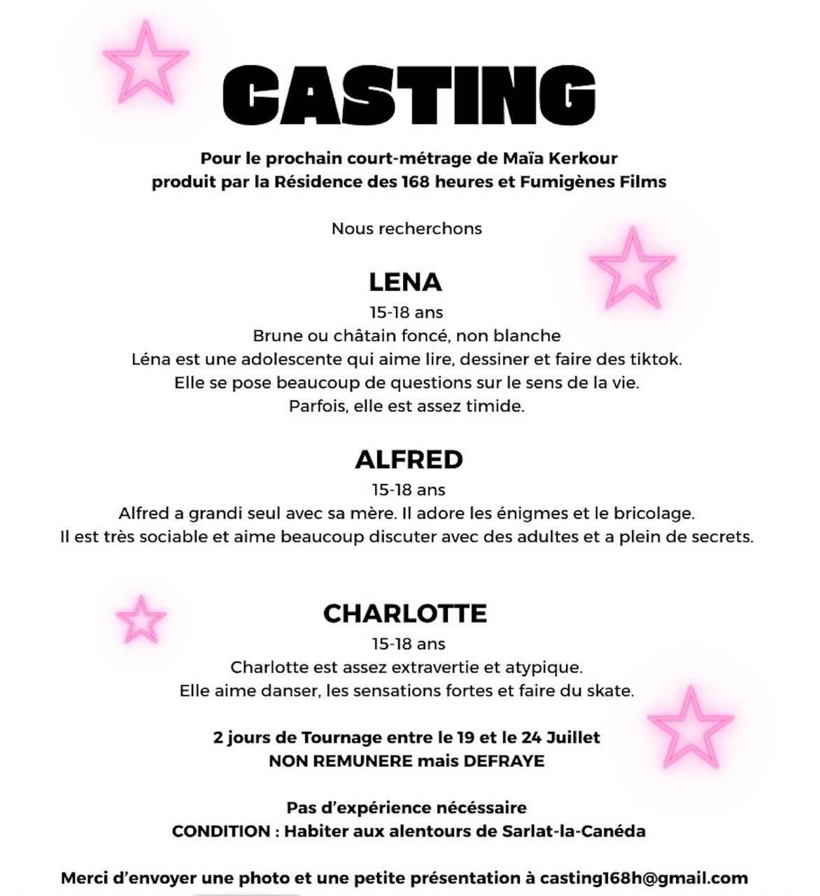 CASTING ADOLESCENT.E.S - COURT-METRAGE MAÏA KERKOUR / résidence des 168 heures