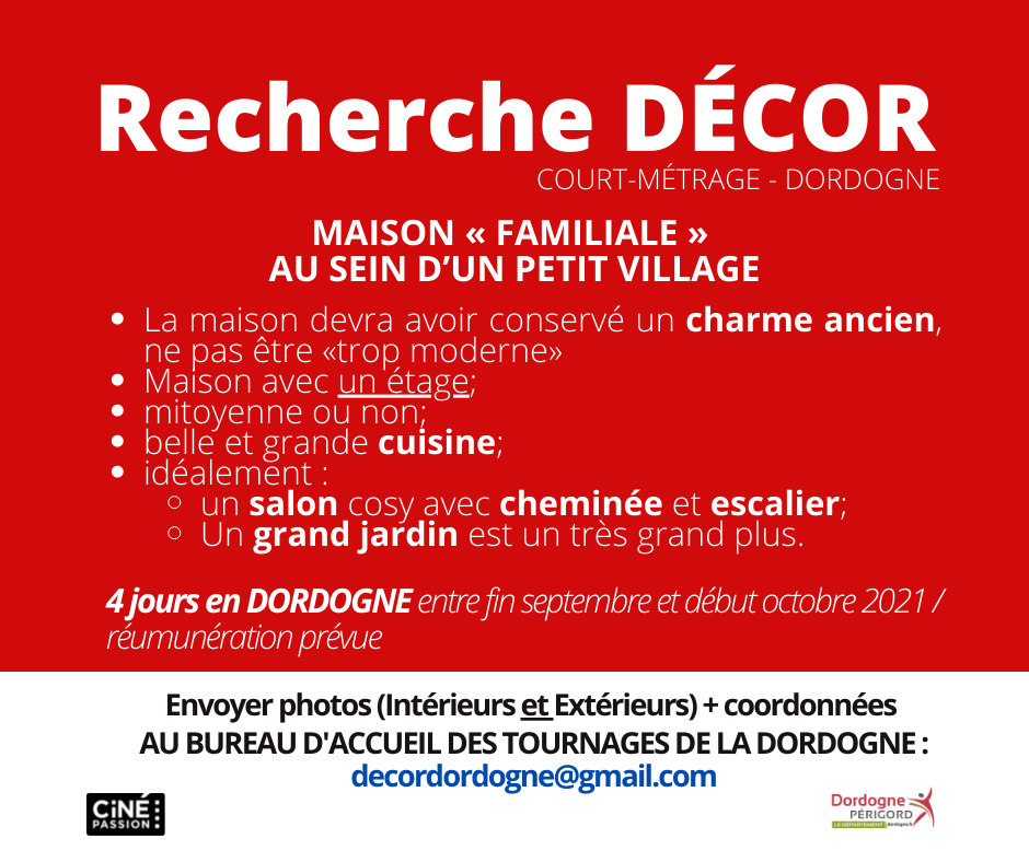 RECHERCHE DÉCOR Nord et Ouest Dordogne - MAISON DE VILLAGE - court-métrage